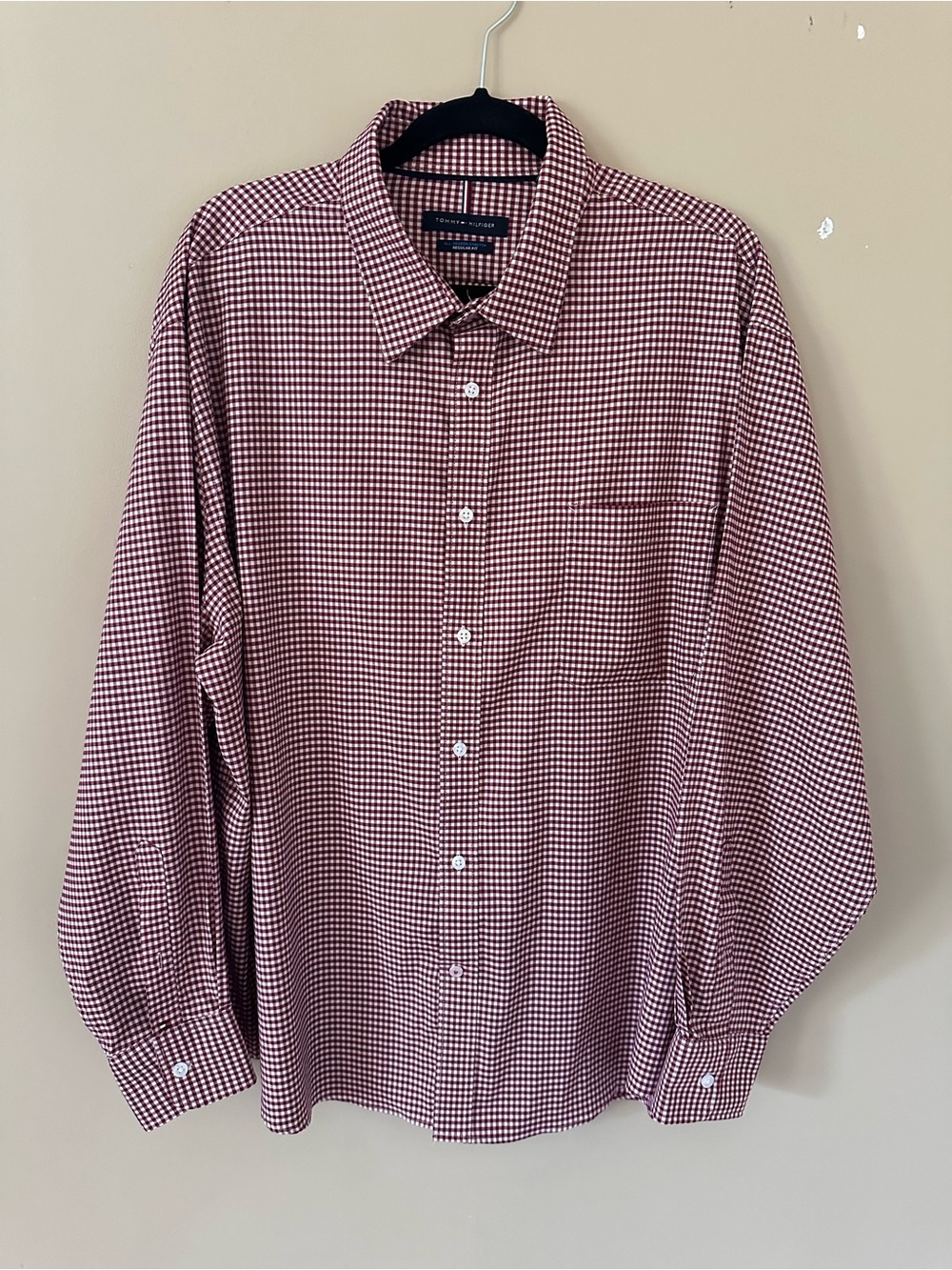 Tommy Hilfiger Burgundy and White Gingham Button-Down Shirt Men’s XXL